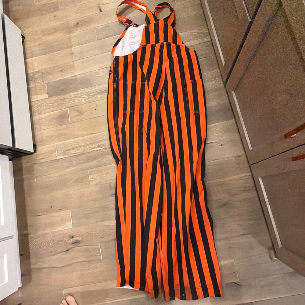 Game Bibs Adult Orange/Black College Stripes Overalls Large - Picture 5 of 14